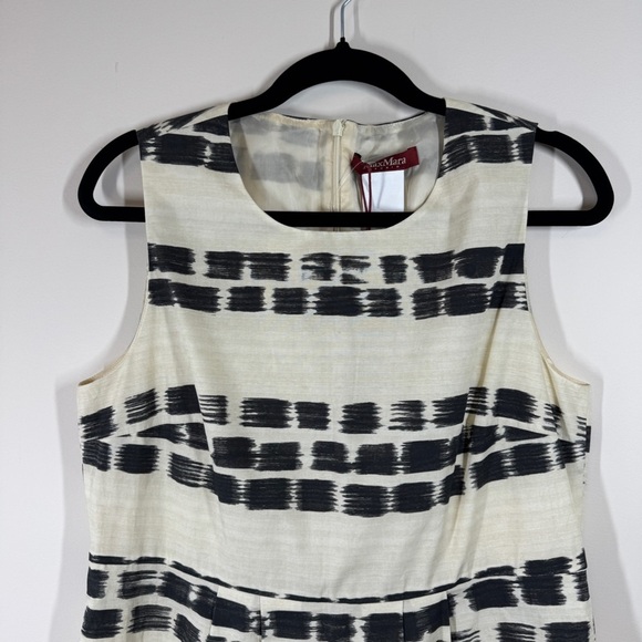 MaxMara Studio Ivory Black Scratched Stripe Print Sleeveless Dress Size 48 - Picture 3 of 16